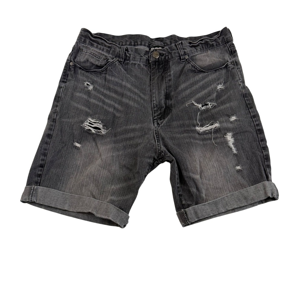 CSG Mens Distressed Denim Shorts Faded Black Size 36 Cuffed Skater Streetwear